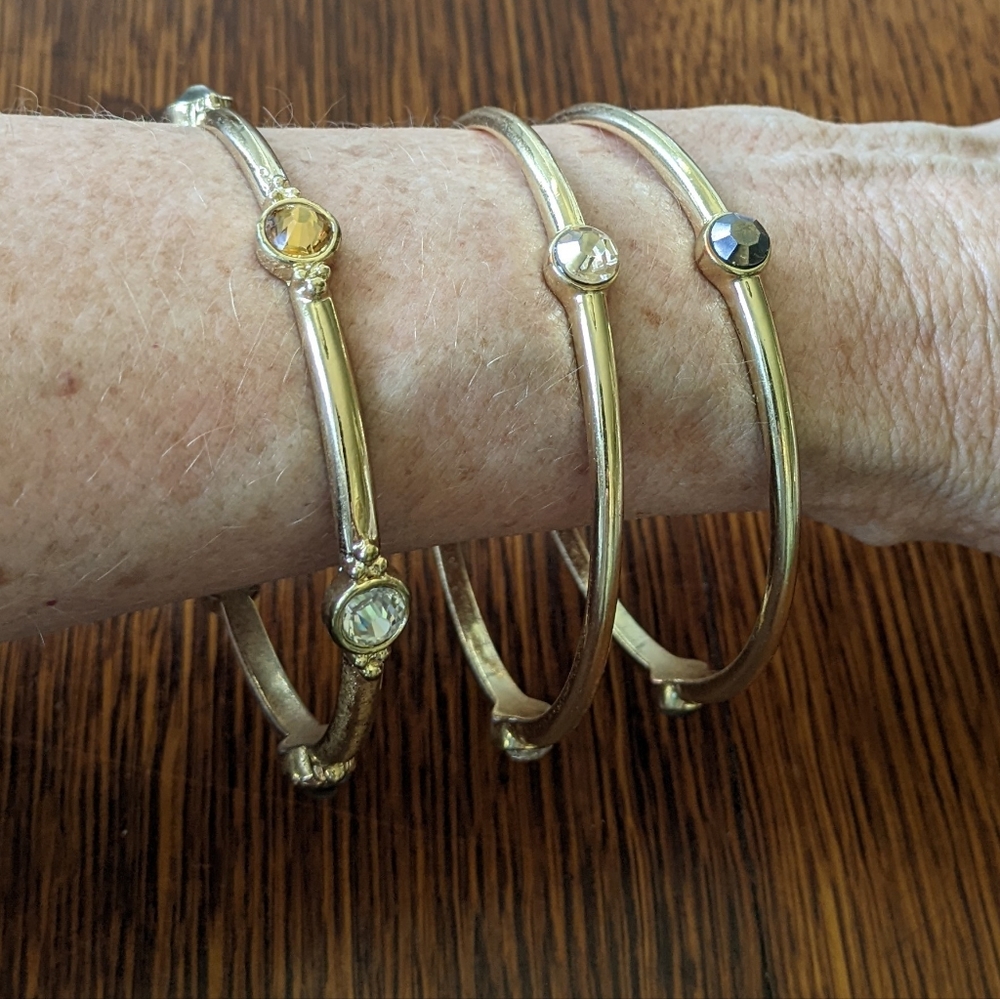 Chico's Triple Gold-Tone Bangle Bracelets embellished with Stones